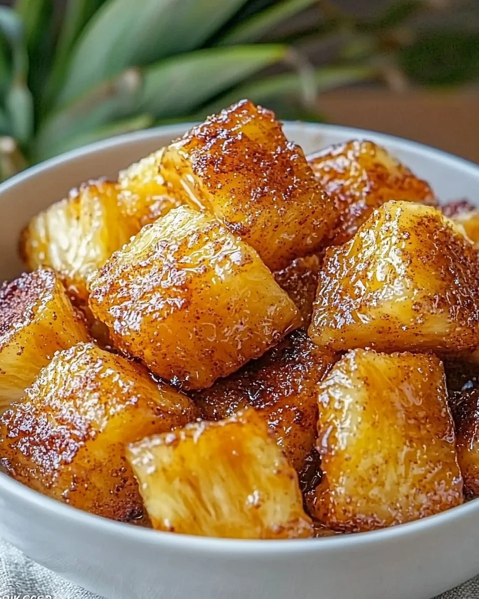 Crispy air fryer pineapple chunks served in a bowl