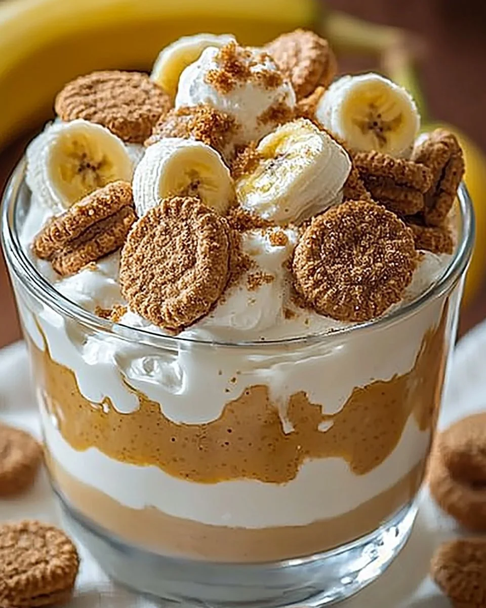 Delicious Biscoff Banana Pudding served in a bowl with banana slices and Biscoff cookies
