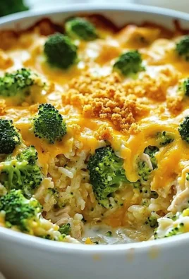 Broccoli, rice, cheese, and chicken casserole dish baked in a serving dish