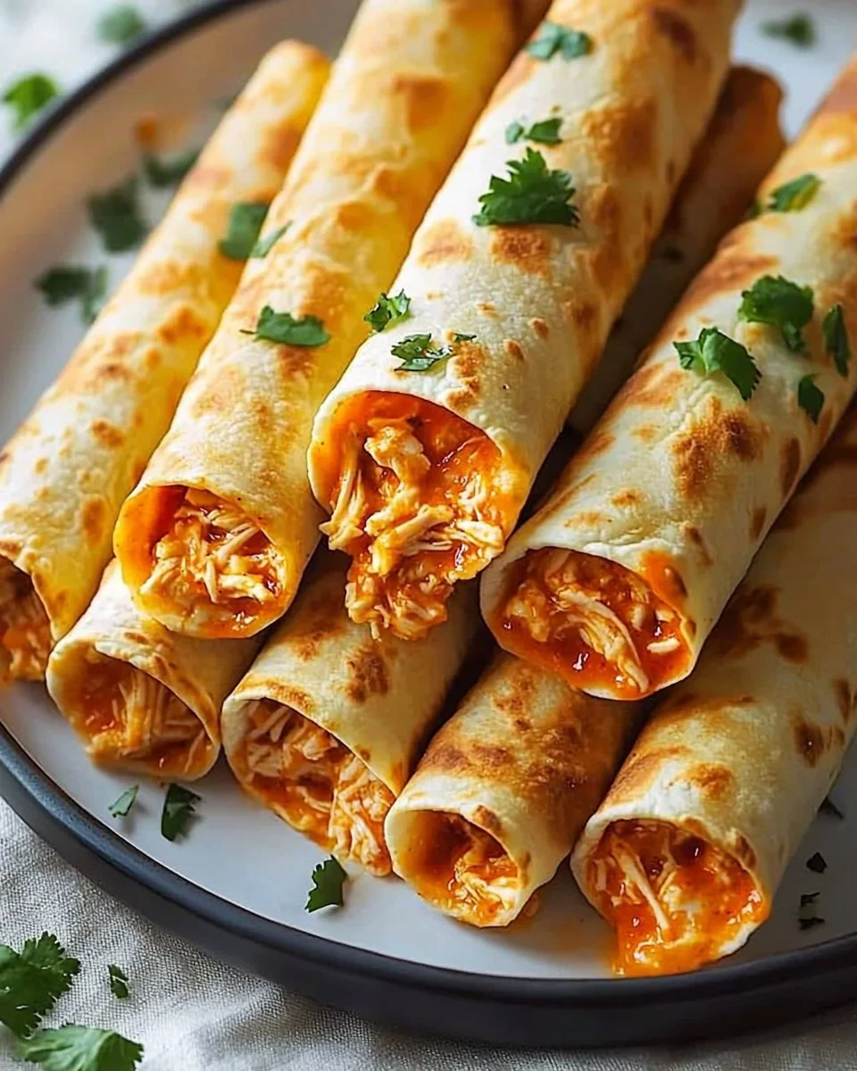 Crispy Buffalo Chicken Taquitos served with dipping sauce