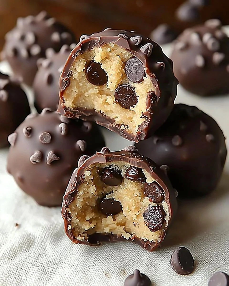 Homemade chocolate chip cookie dough truffles on a plate
