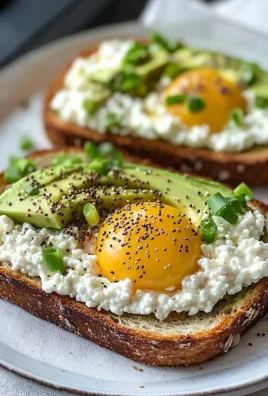 Delicious cottage cheese avocado toast topped with cherry tomatoes and herbs.