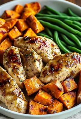 Delicious honey garlic chicken served with roasted sweet potatoes.