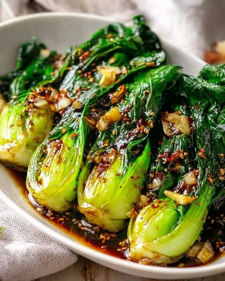 Easy baby bok choy cooked with soy sauce and garlic