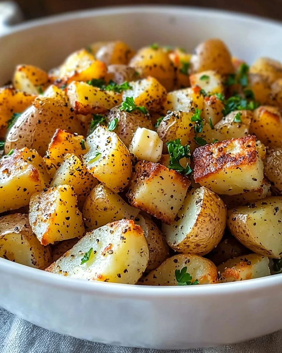 Bowl of easy breakfast potatoes, perfectly seasoned and golden brown.