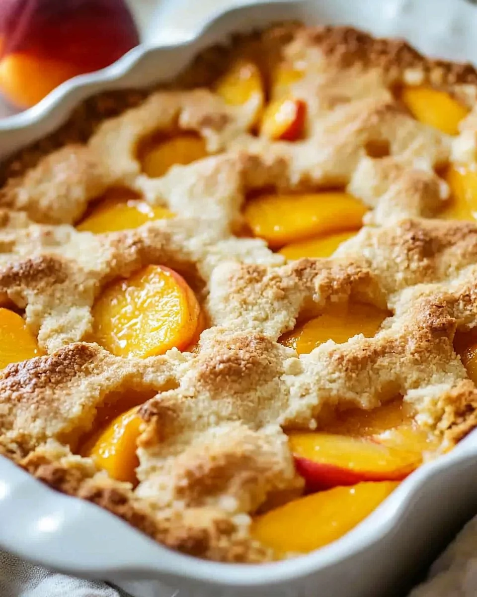 Delicious homemade easy peach cobbler made with canned peaches