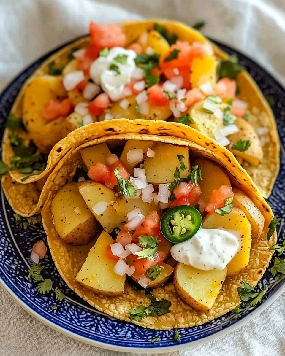 Delicious golden potato tacos served with toppings and fresh ingredients