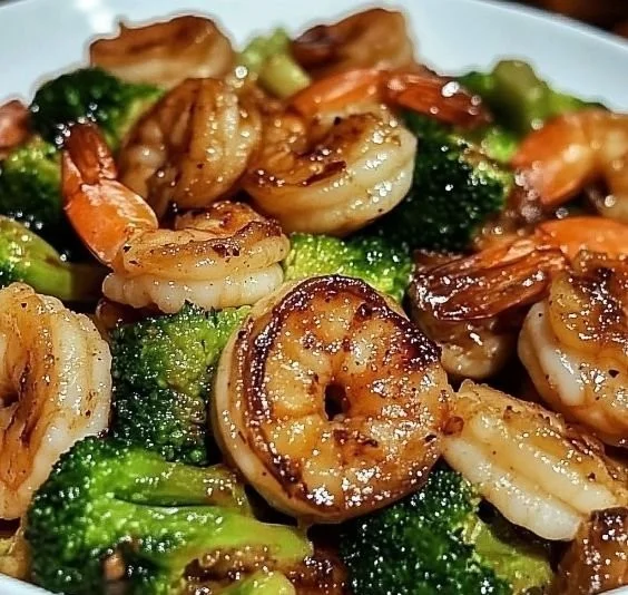 High-protein honey garlic shrimp served with fresh vegetables