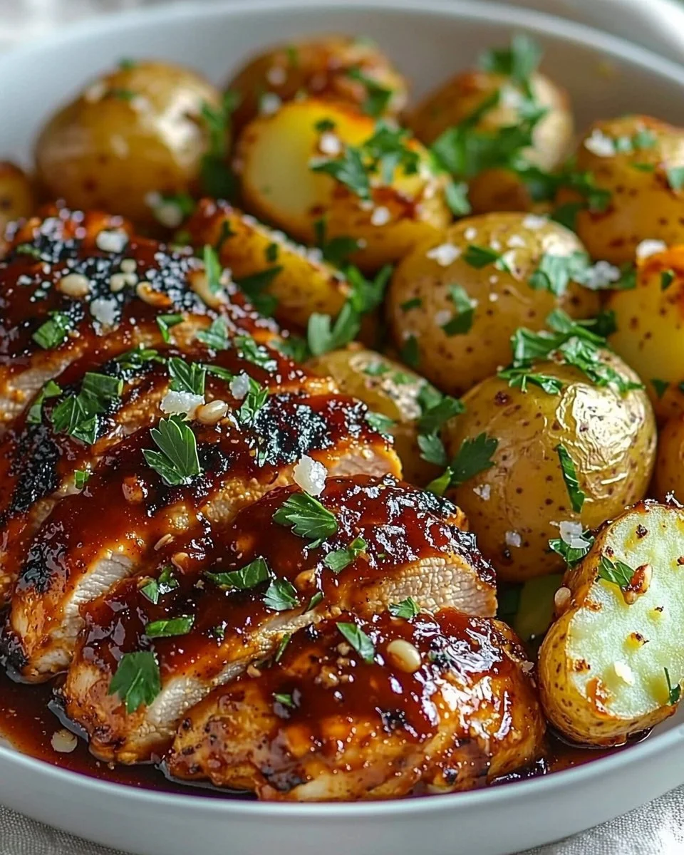 Honey BBQ Chicken with Garlic Parmesan Potatoes