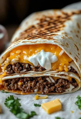 Delicious grilled cheese burrito filled with melted cheese and wrapped in a tortilla.