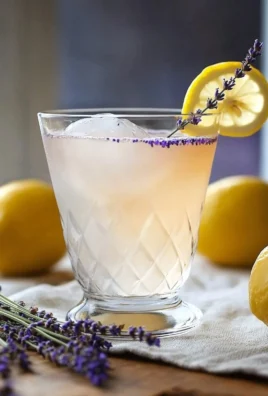 Lavender Lemon Drop Martini with lemon and lavender garnish in a glass.