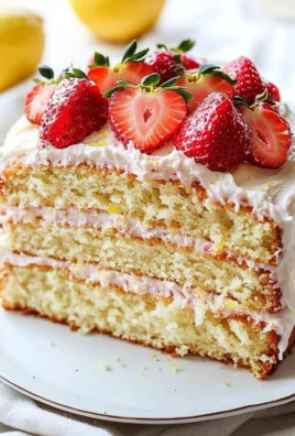 Lemon Strawberry Cake with fresh strawberries and lemon slices on top