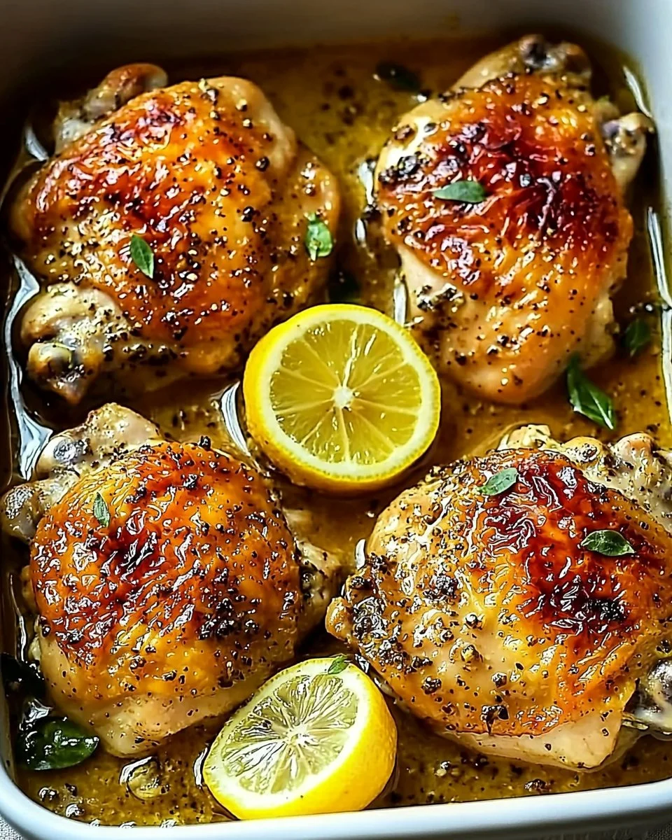 Delicious Lemon Chicken dish garnished with fresh herbs and lemon slices.