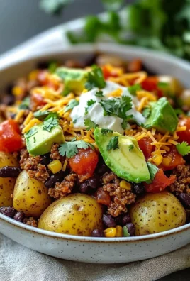 Delicious Loaded Potato Taco Bowl with toppings and ingredients