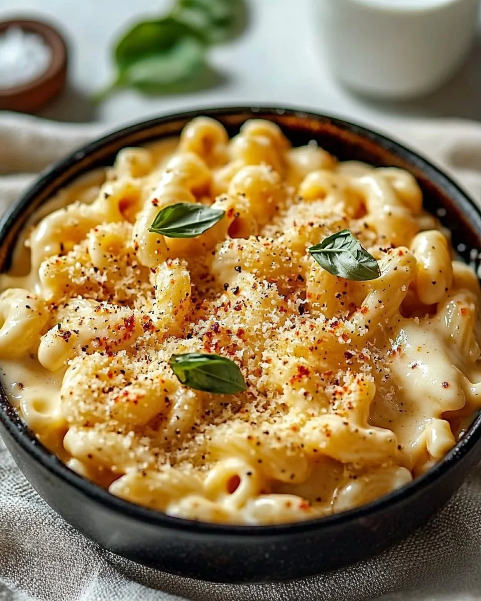Low calorie high protein Mac and Cheese dish served in a bowl
