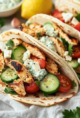 Delicious Mediterranean Chicken Tacos garnished with fresh vegetables and herbs.