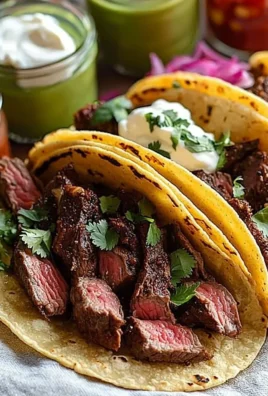 Delicious Mexican steak tacos garnished with fresh cilantro and onions