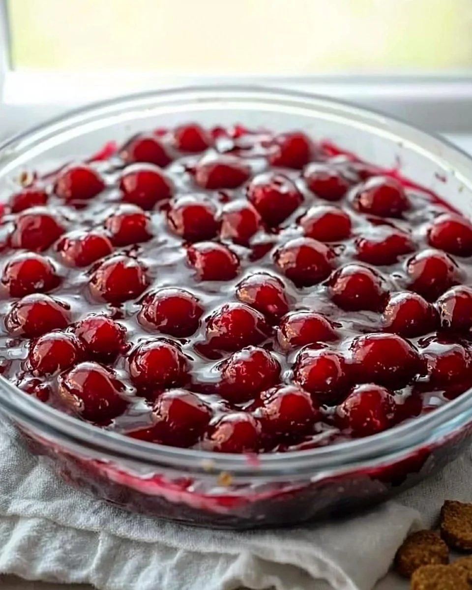 No-bake cherry cheesecake topped with fresh cherries and whipped cream