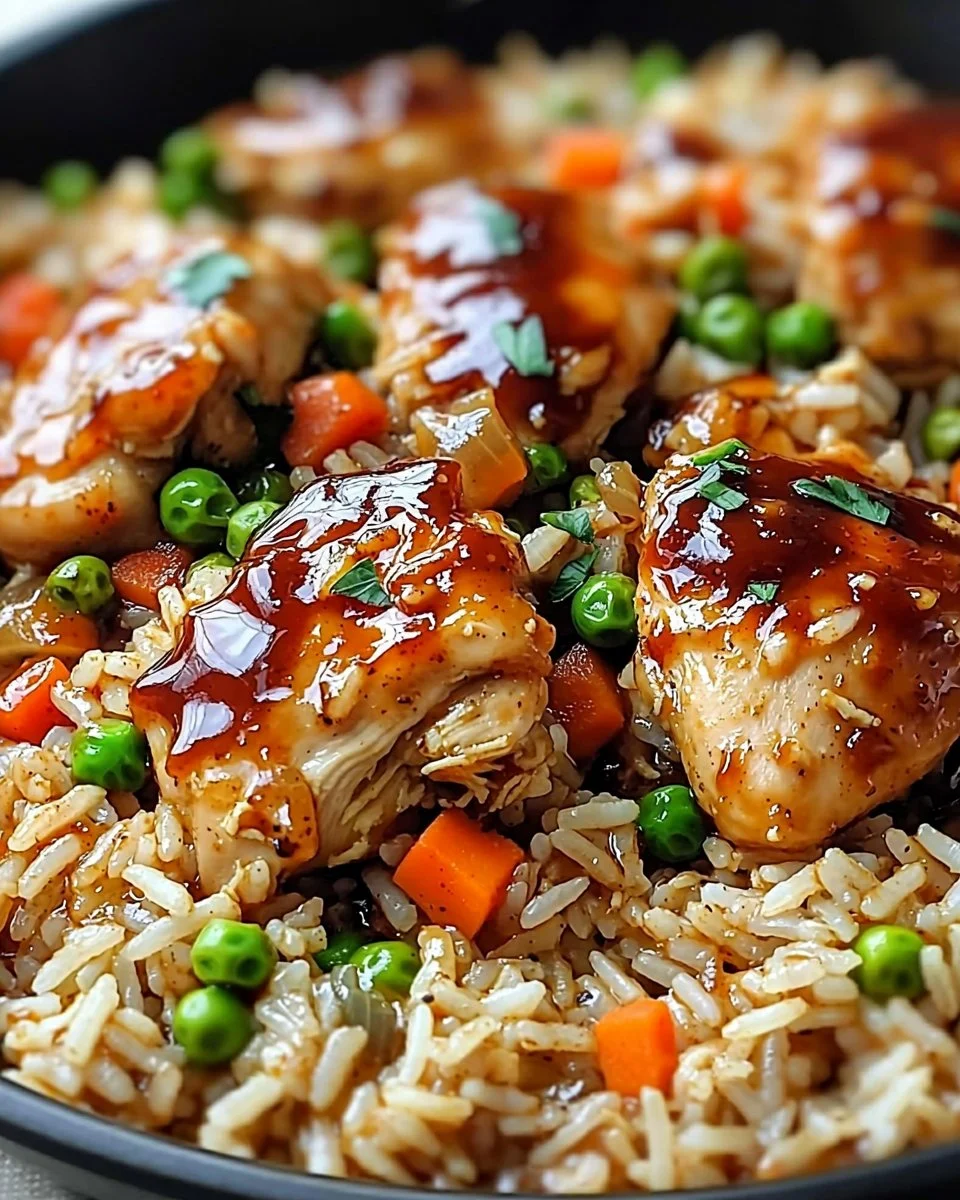 One-Pan Bold Honey BBQ Chicken Rice dish ready to serve with vibrant colors
