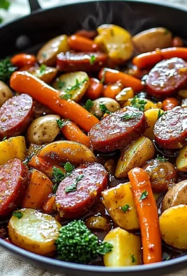 Delicious one-pan honey garlic kielbasa and veggies served for dinner