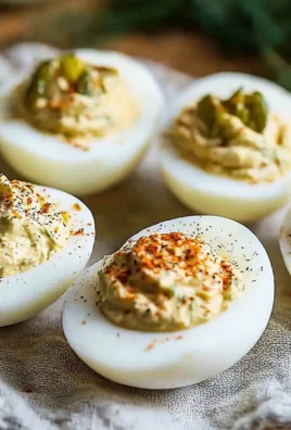 Delicious Pickle Lover Deviled Eggs garnished with pickles and spices