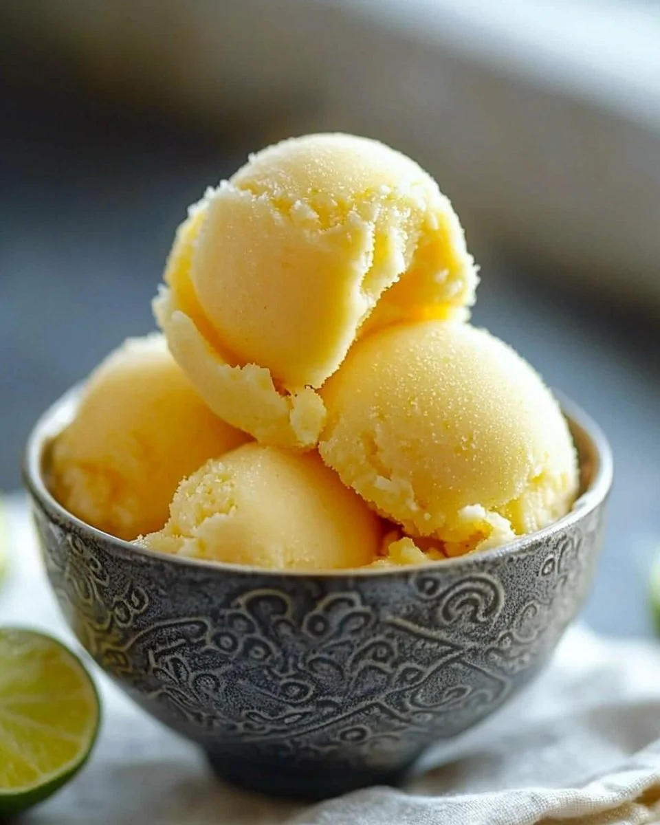 Delicious and refreshing pineapple sorbet served in a bowl.