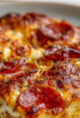 Delicious Pizza Cottage Cheese Bake topped with fresh ingredients and herbs.