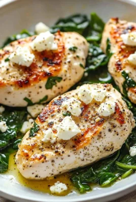 Quick chicken breast recipe with feta and spinach on a plate