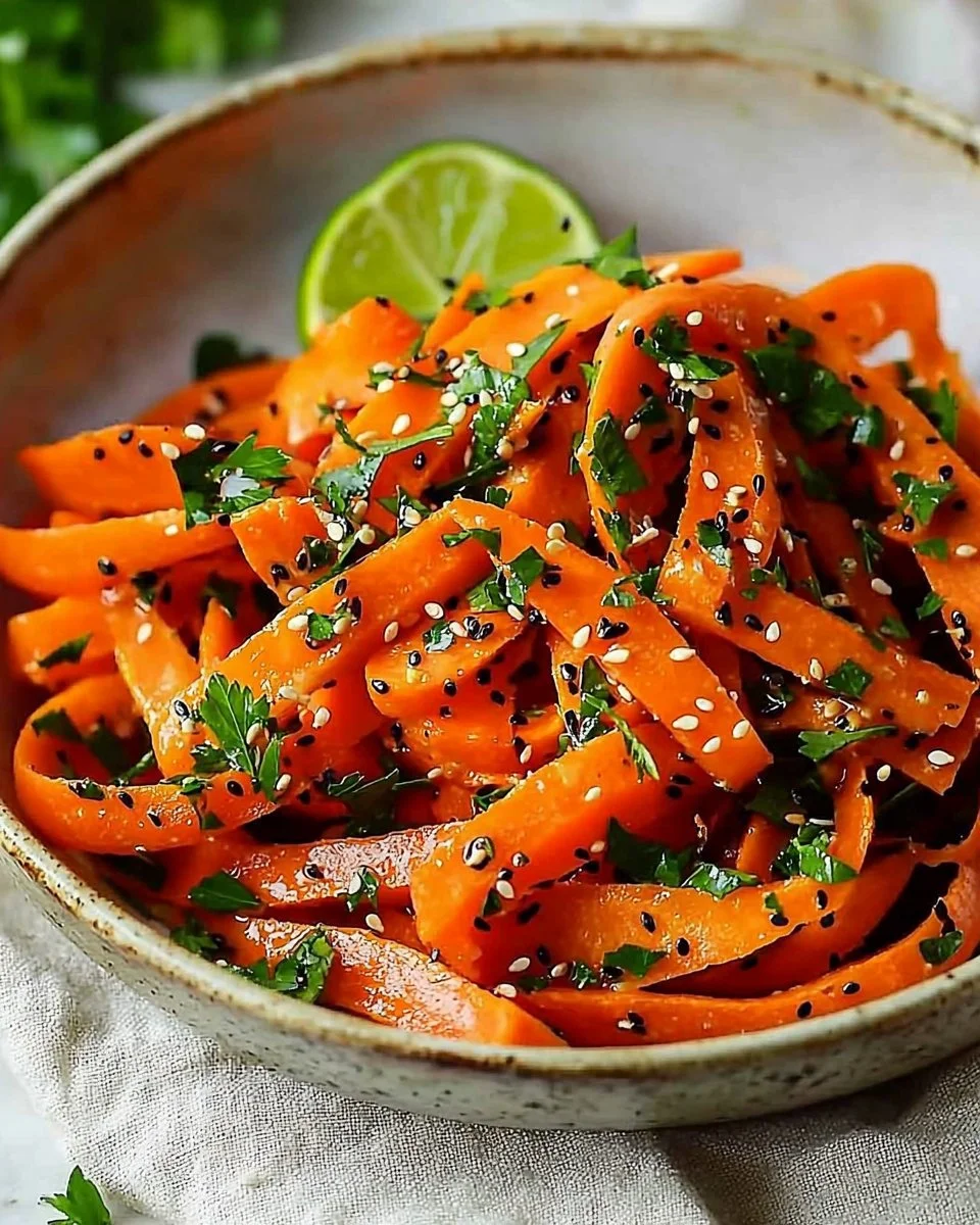 Fresh raw carrot salad with colorful vegetables and dressing