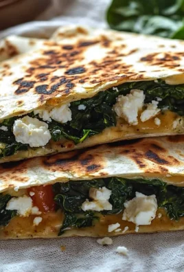 Delicious spinach and feta quesadillas on a plate with fresh ingredients