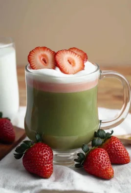 Strawberry Matcha Latte served in a clear glass with a vibrant pink color