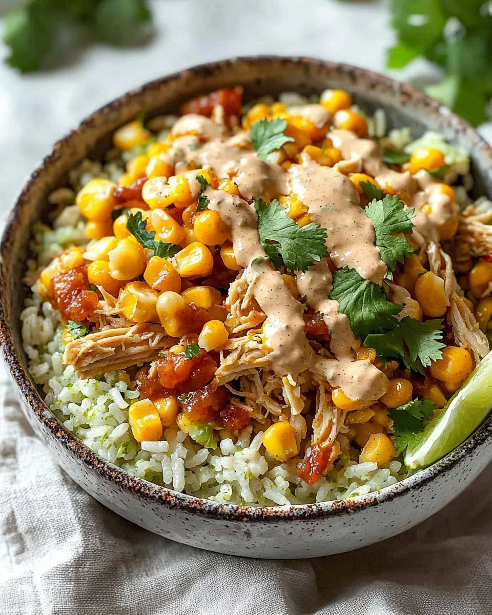 Delicious Street Corn Chicken Rice Bowls with fresh ingredients