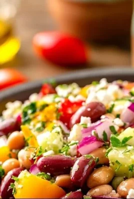 Vibrant Mediterranean Bean Salad with Feta presented in a colorful bowl