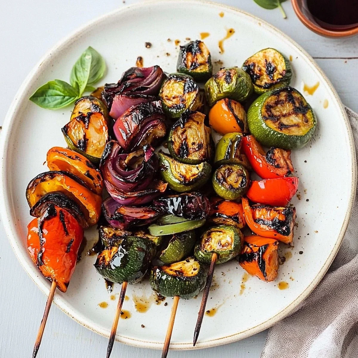 Balsamic grilled vegetables on a plate ready to serve