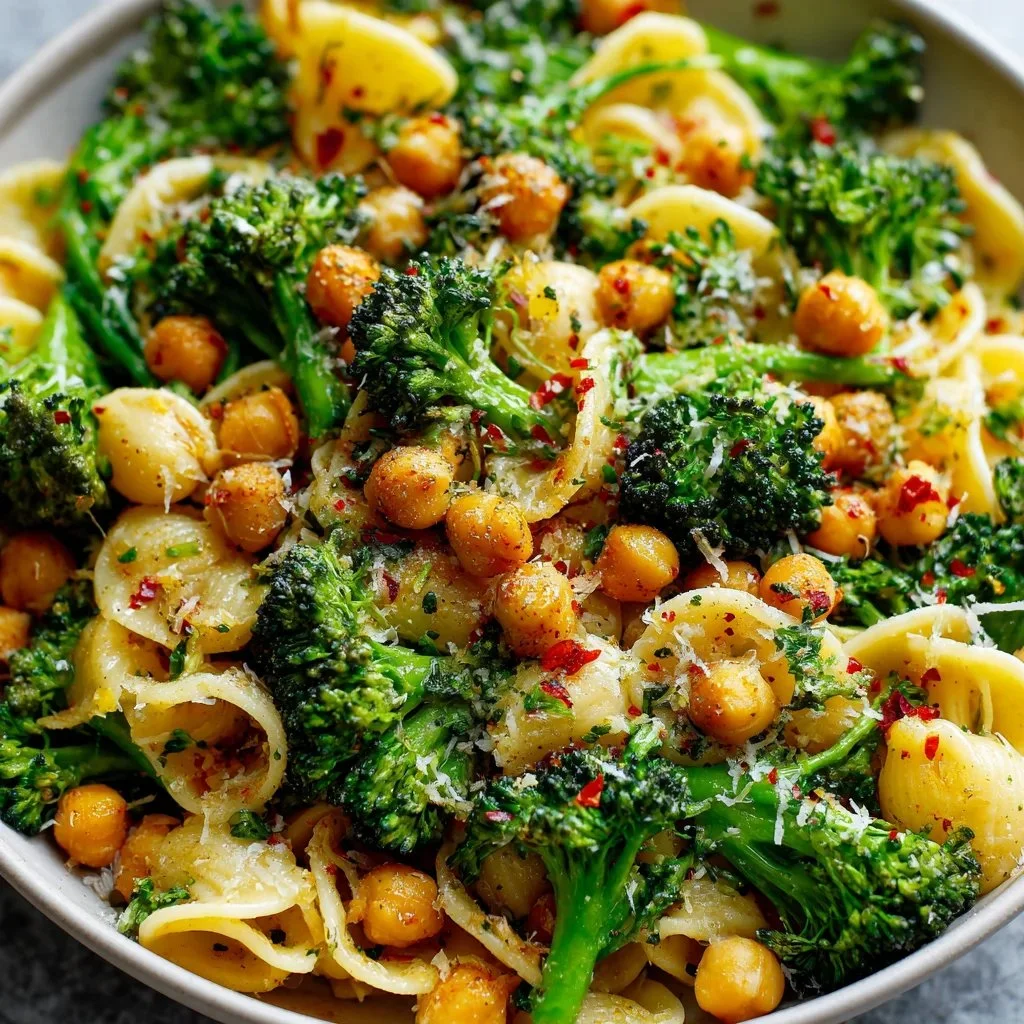 Broccoli Chickpea Pasta with Garlic Olive Oil