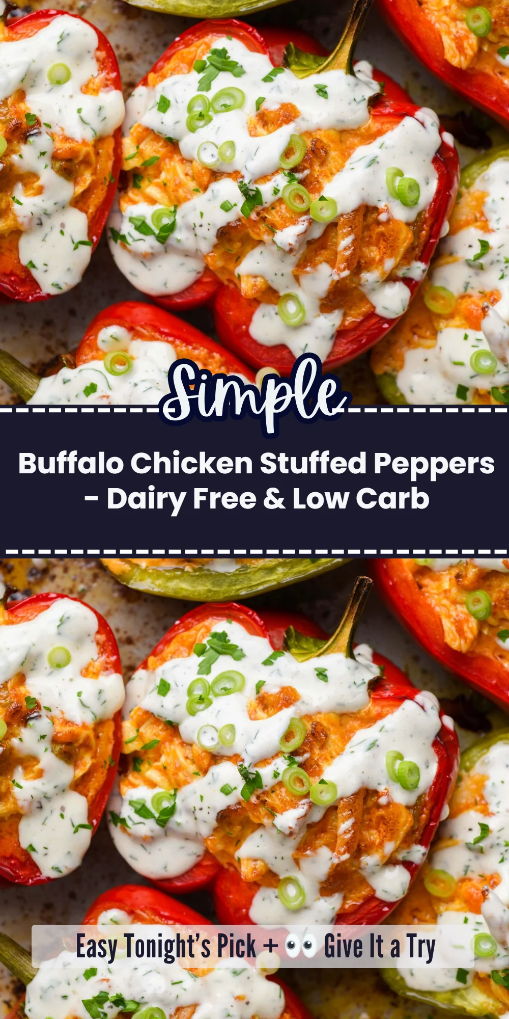 Buffalo Chicken Stuffed Peppers - Dairy Free & Low Carb
