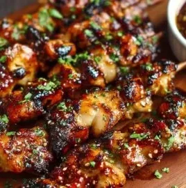 Chicken skewers glazed with tasty Korean BBQ sauce ready for grilling