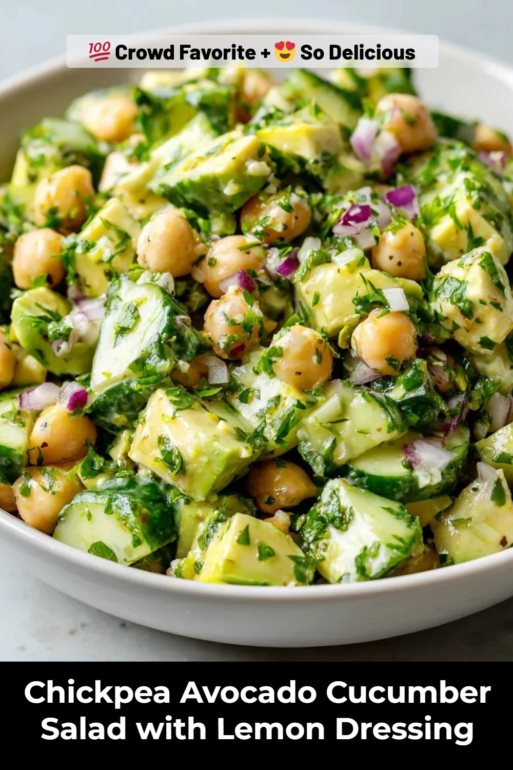 Chickpea Avocado Cucumber Salad with Lemon Dressing