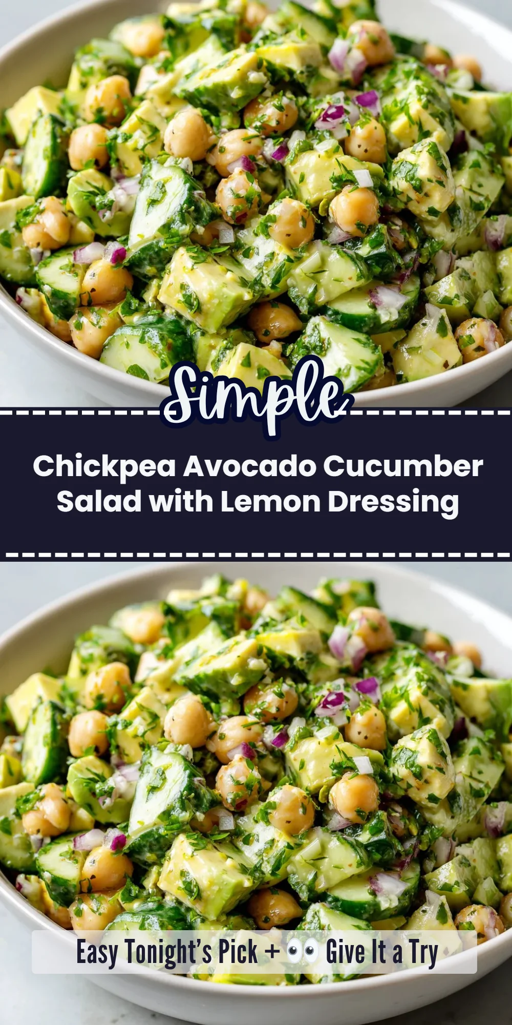 Chickpea Avocado Cucumber Salad with Lemon Dressing