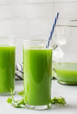 Fresh cilantro juice made using a juicer or blender