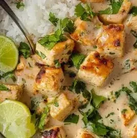 Delicious Coconut Lime Tofu served with fresh vegetables and herbs
