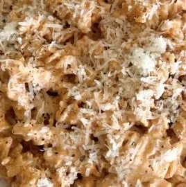 Creamy cottage cheese pasta dish, gluten free and high protein meal