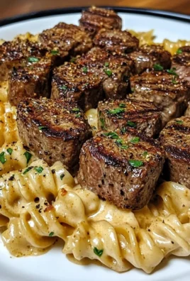 Creamy garlic butter steak bites served with spicy Cajun Alfredo twisted pasta.