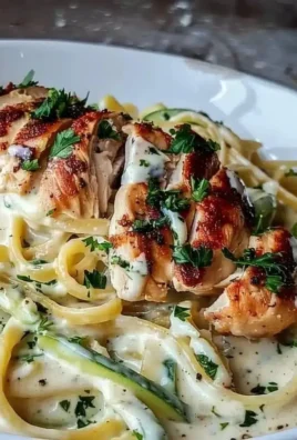 Creamy Keto Chicken Alfredo with chicken, sauce, and herbs in a bowl.