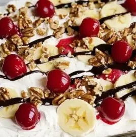 Delicious creamy no-bake banana split dessert for summer gatherings.
