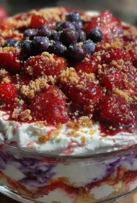 Easy no-bake red, white, and blue berry trifle for summer parties and celebrations.