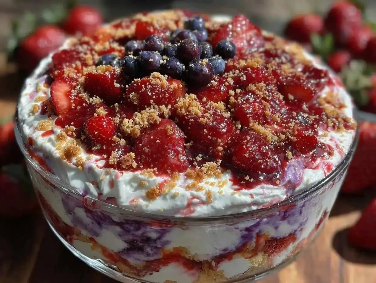 Easy No-Bake Red White and Blue Berry Trifle Recipe for Summer Parties