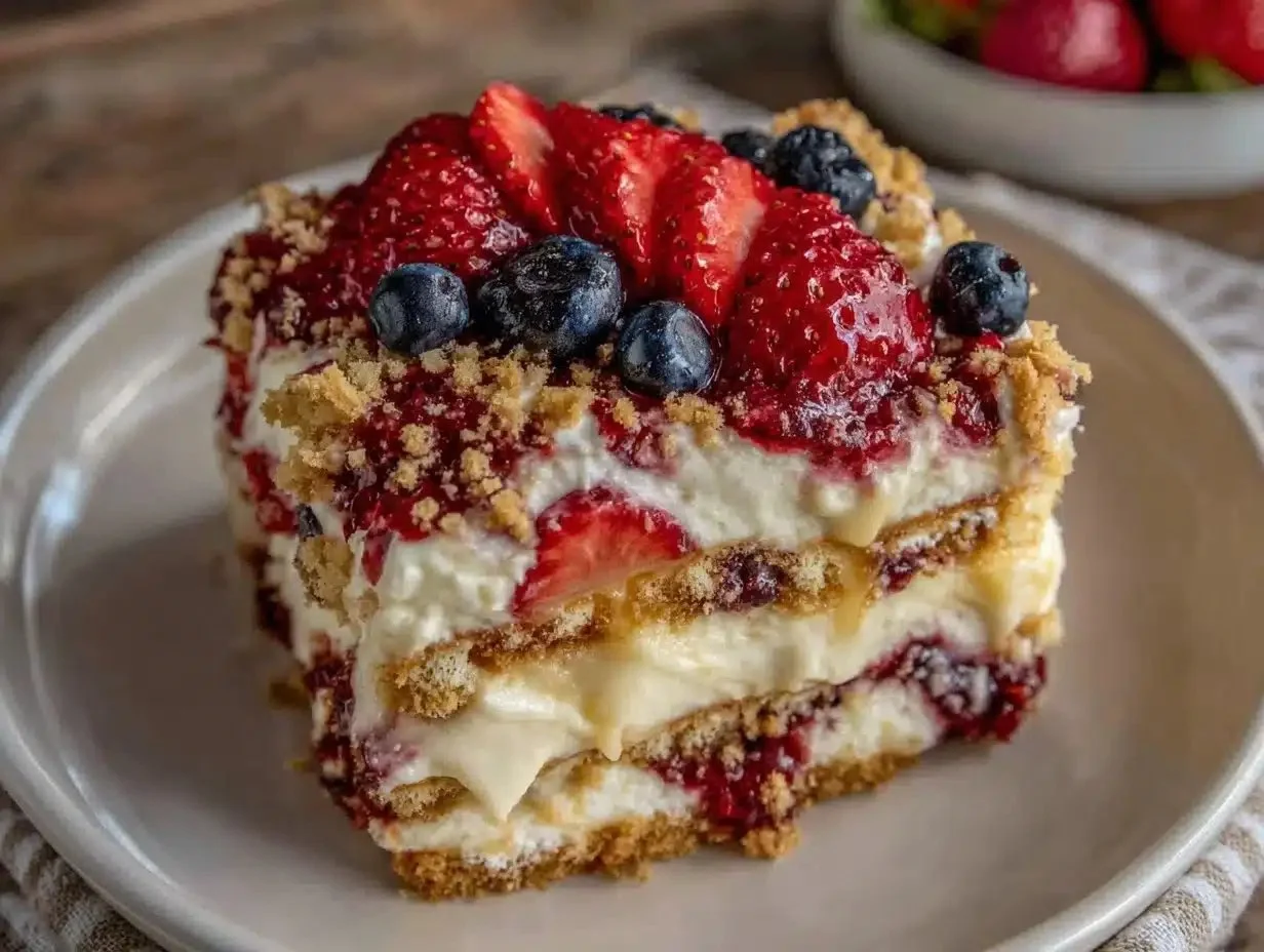 Easy No-Bake Red White Blue Oreo Icebox Cake Recipe for Summer Parties