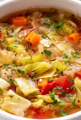 Bowl of gut-healing cabbage soup filled with fresh vegetables and herbs