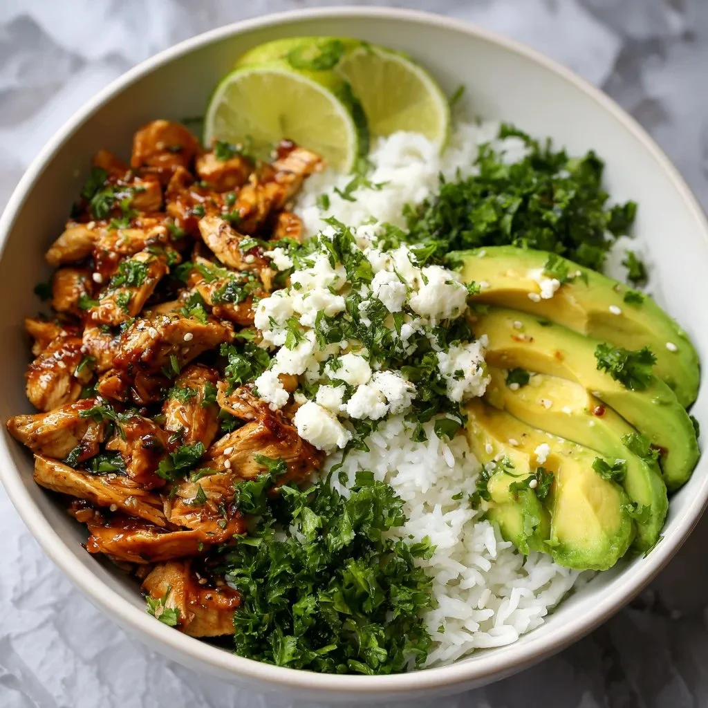 Honey Lime Chicken served in a nutritious avocado rice bowl for a healthy dinner